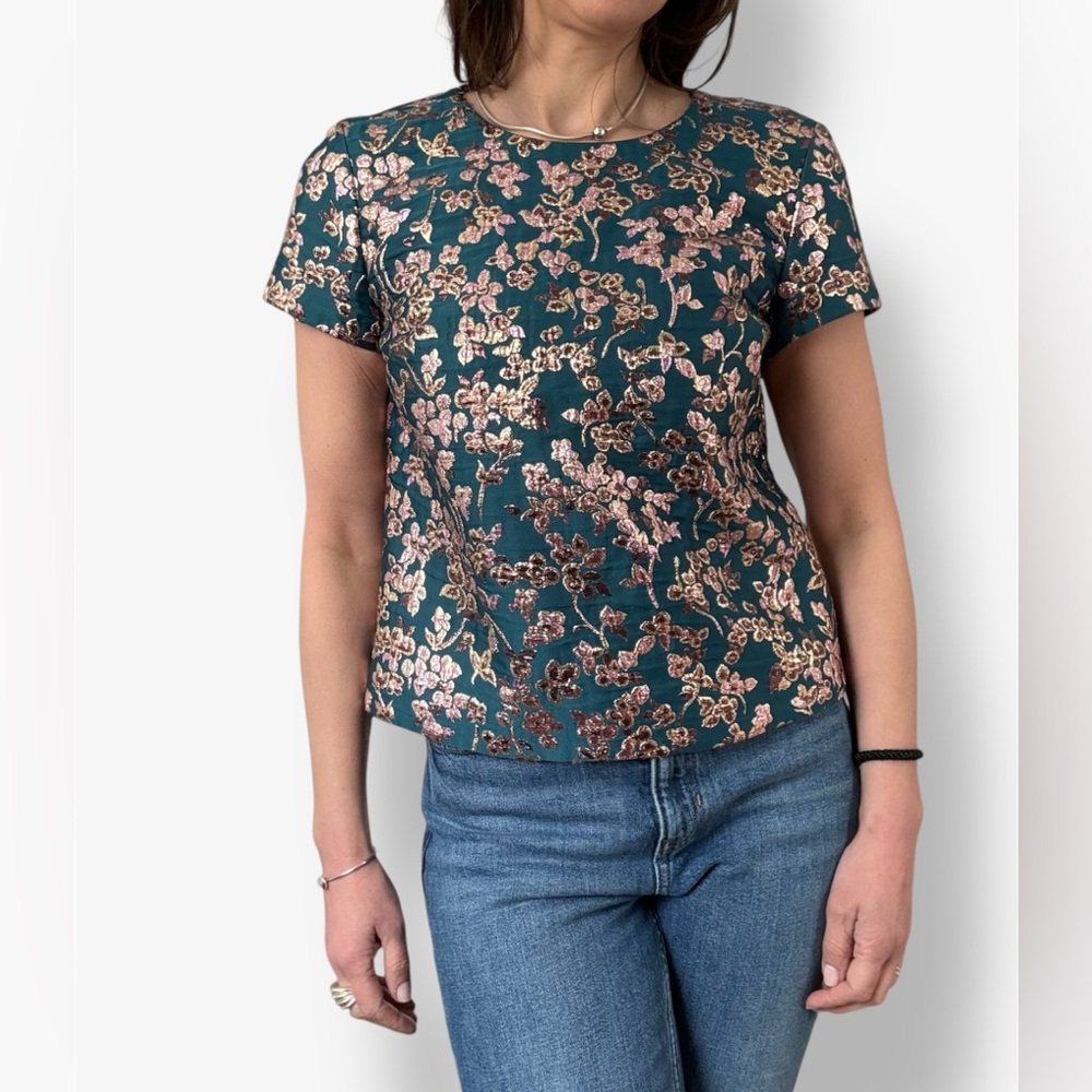 J.Crew Collection Short Sleeve Top Cherry Blossom Jacquard